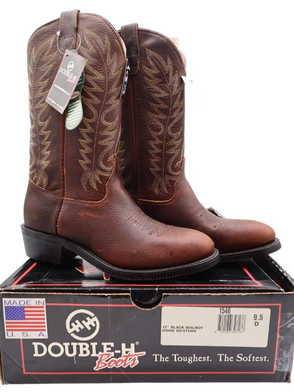Double-H Boots Mens 9.5 D USA Leather Work Western Cowboy Boots NIB 1546